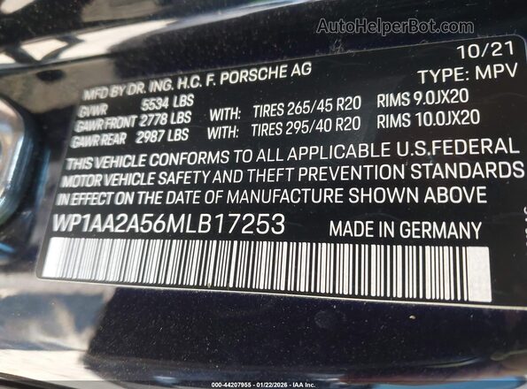 WP1AA2A56MLB17253 2021 PORSCHE MACAN Black Widok komory silnika
