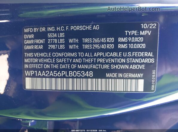 WP1AA2A56PLB05348 2023 PORSCHE MACAN Синий Вид подкапотного пространства