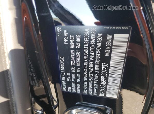 WP1AA2A59PLB07207 2023 PORSCHE MACAN Black Вид наклейки з VIN-кодом
