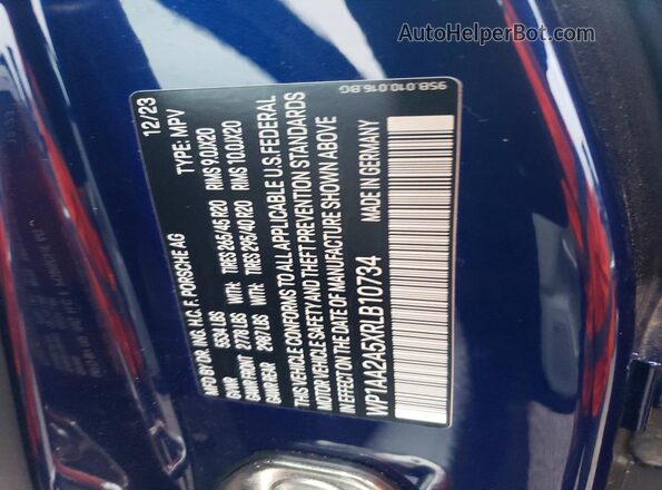 WP1AA2A5XRLB10734 2024 PORSCHE MACAN Синий Вид наклейки с VIN-кодом