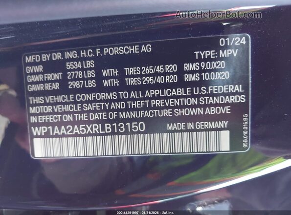 WP1AA2A5XRLB13150 2024 PORSCHE MACAN Black Вид підкапотного простору