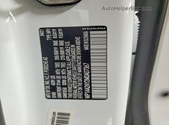 WP1AA2AY2MDA07367 2021 PORSCHE CAYENNE White 