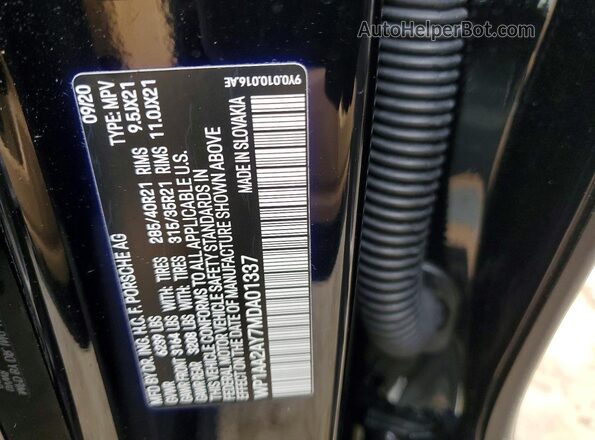 WP1AA2AY7MDA01337 2021 PORSCHE CAYENNE Black VIN կոդի պիտակի տեսք