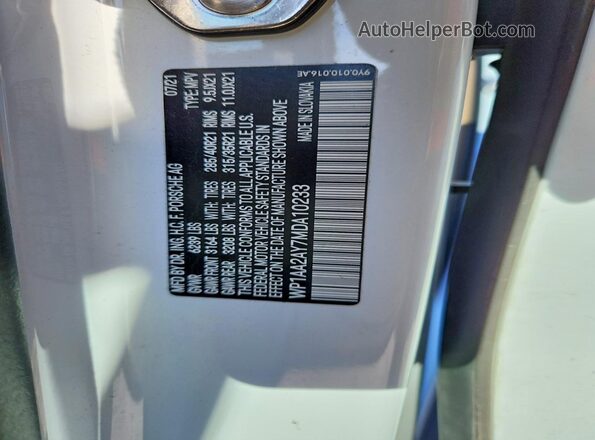 WP1AA2AY7MDA10233 2021 PORSCHE CAYENNE Белый Вид наклейки с VIN-кодом