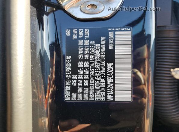 WP1AA2AY8PDA02095 2023 PORSCHE CAYENNE Blue Вид наклейки з VIN-кодом