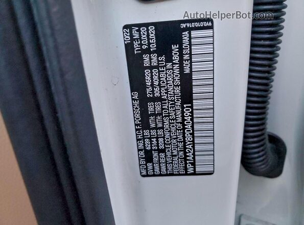 WP1AA2AY8PDA04901 2023 PORSCHE CAYENNE White VIN კოდის სტიკერის ხედი