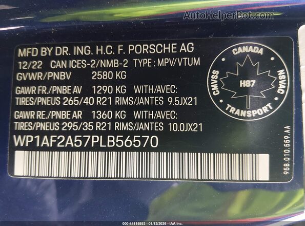 WP1AF2A57PLB56570 2023 PORSCHE MACAN Blue Շարժիչի բաժամունքի տեսք