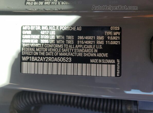 WP1BA2AY2RDA50523 2024 PORSCHE CAYENNE Gray VIN კოდის სტიკერის ხედი