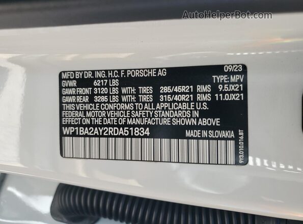 WP1BA2AY2RDA51834 2024 PORSCHE CAYENNE Белый Панорамный вид салона 360°