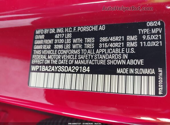 WP1BA2AY3SDA29184 2025 PORSCHE CAYENNE Красный Вид подкапотного пространства