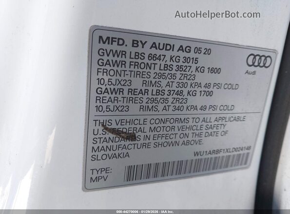 WU1ARBF1XLD024148 2020 AUDI RS Q8 White 