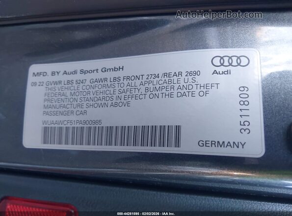 WUAAWCF51PA900985 2023 AUDI RS5 Gray Вид підкапотного простору