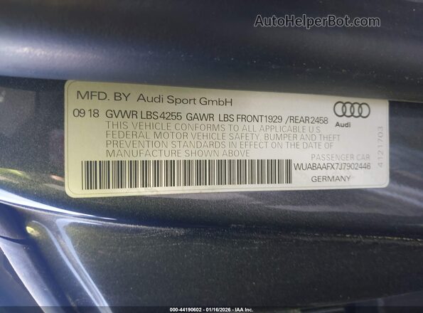 WUABAAFX7J7902446 2018 AUDI R8 Серый Вид подкапотного пространства