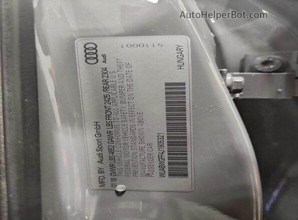 WUABWGFF4J1905321 2018 AUDI RS3 Gray VIN sticker view