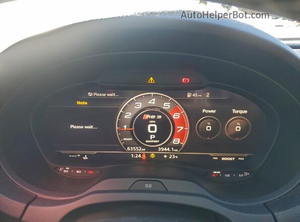 WUABWGFF8J1900316 2018 AUDI RS3 Blue Instrument cluster view