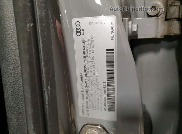 WUABWGFF8J1906312 2018 AUDI RS3 Gray VIN კოდის სტიკერის ხედი