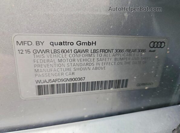 WUAJ5AFD9GN900367 2016 AUDI S8 Silver 