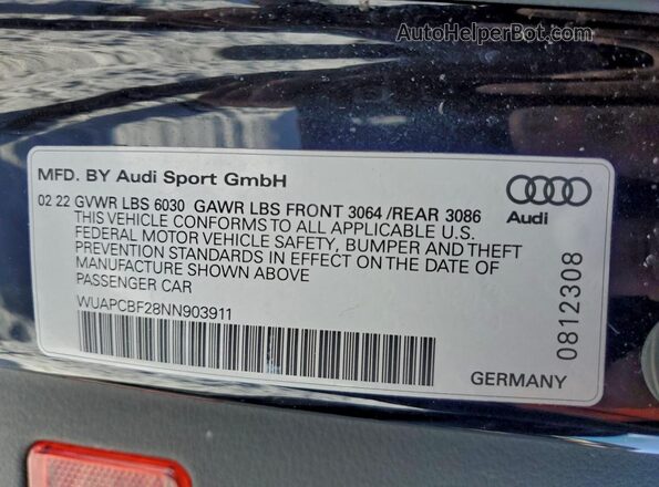 WUAPCBF28NN903911 2022 AUDI RS7 Black ძრავის განყოფილების ხედი