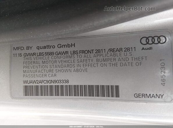 WUAW2AFC9GN903338 2016 AUDI RS7 Silver Вид підкапотного простору