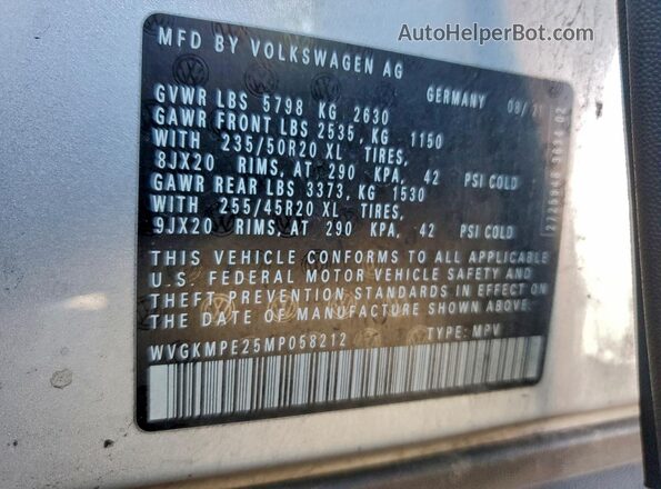 WVGKMPE25MP058212 2021 VOLKSWAGEN ID.4 Silver Widok naklejki z numerem VIN