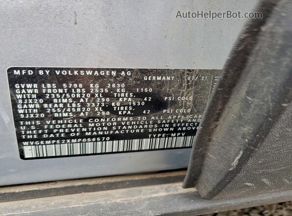 WVGKMPE2XMP056570 2021 VOLKSWAGEN ID.4 Silver Widok naklejki z numerem VIN