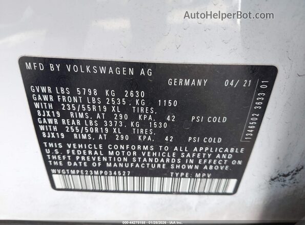WVGTMPE23MP034527 2021 VOLKSWAGEN ID.4 Белый 