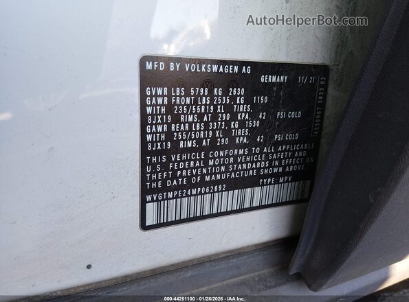 WVGTMPE24MP062692 2021 VOLKSWAGEN ID.4 Белый Вид подкапотного пространства