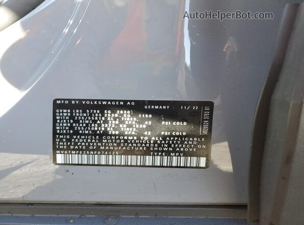 WVGTMPE25NP074125 2022 VOLKSWAGEN ID.4 Серый Панорамный вид салона 360°