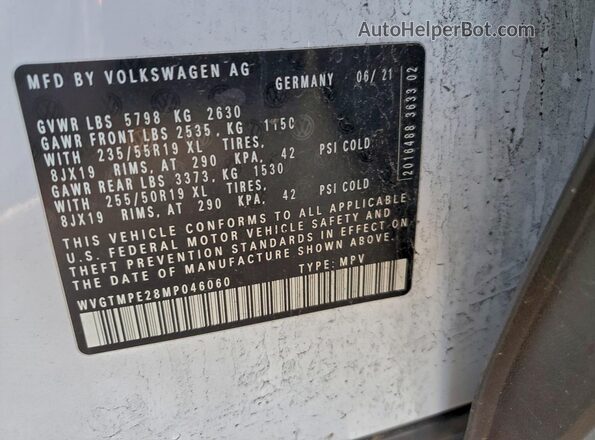 WVGTMPE28MP046060 2021 VOLKSWAGEN ID.4 White Вид наклейки з VIN-кодом