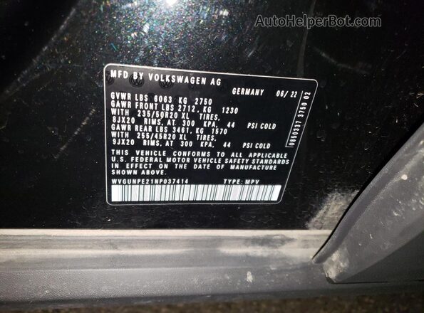 WVGUNPE21NP037414 2022 VOLKSWAGEN ID.4 Black Вид наклейки з VIN-кодом