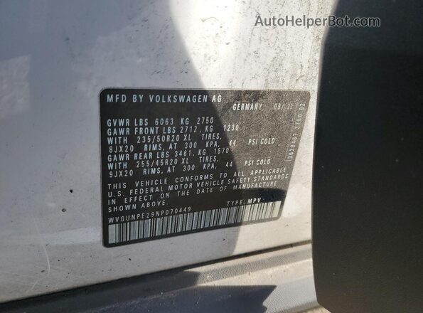 WVGUNPE29NP070449 2022 VOLKSWAGEN ID.4 White Widok naklejki z numerem VIN