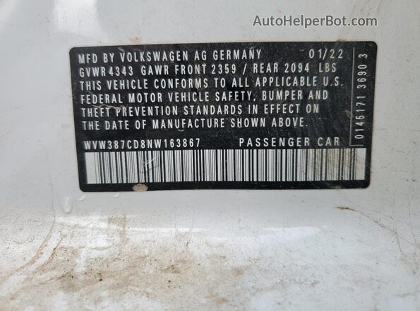 WVW387CD8NW163867 2022 VOLKSWAGEN GTI White ძრავის განყოფილების ხედი