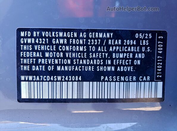 WVW3A7CD4SW243084 2025 VOLKSWAGEN GTI Серый Вид подкапотного пространства