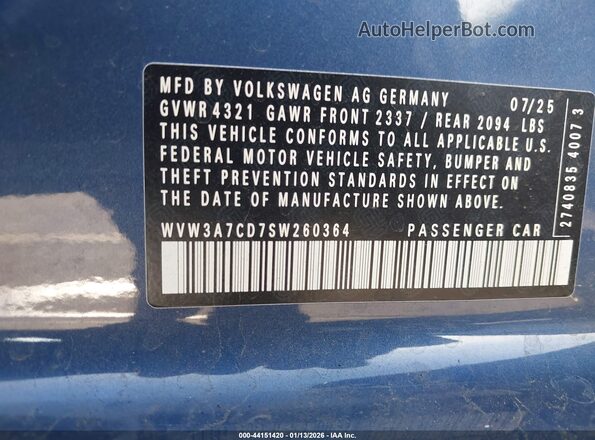 WVW3A7CD7SW260364 2025 VOLKSWAGEN GOLF Blue Vista del compartimento del motor