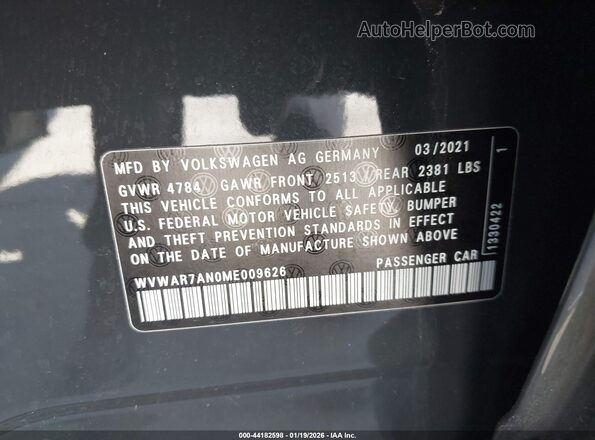 WVWAR7AN0ME009626 2021 VOLKSWAGEN ARTEON Black ძრავის განყოფილების ხედი