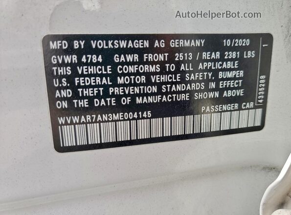 WVWAR7AN3ME004145 2021 VOLKSWAGEN ARTEON White Engine compartment view