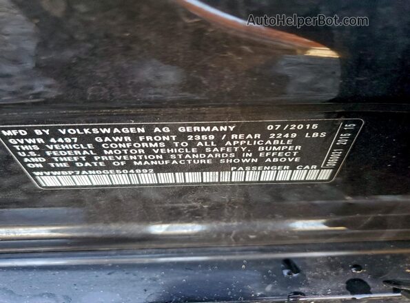 WVWBP7AN0GE504892 2016 VOLKSWAGEN CC Black Engine compartment view