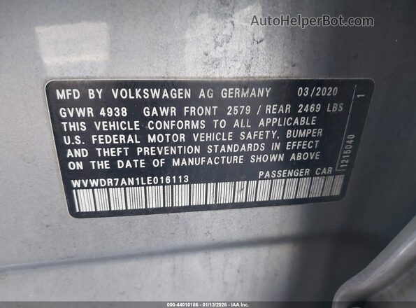 WVWDR7AN1LE016113 2020 VOLKSWAGEN ARTEON Silver Вид підкапотного простору
