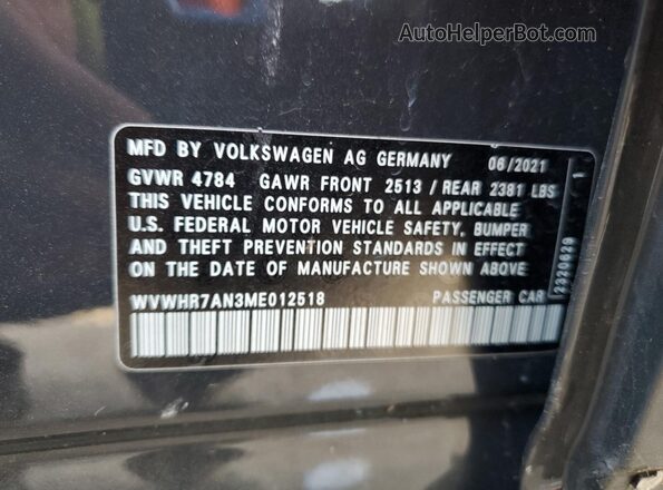 WVWHR7AN3ME012518 2021 VOLKSWAGEN ARTEON Серый 