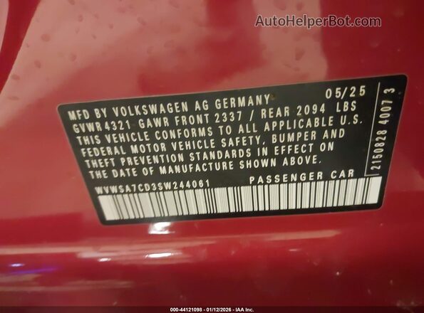 WVWSA7CD3SW244061 2025 VOLKSWAGEN GOLF Red Engine compartment view