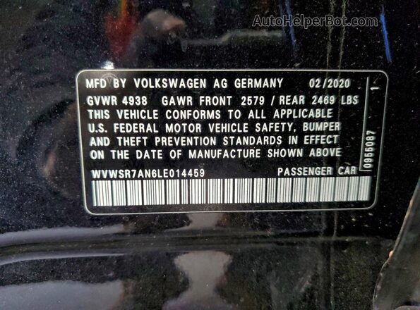WVWSR7AN6LE014459 2020 VOLKSWAGEN ARTEON Black ძრავის განყოფილების ხედი