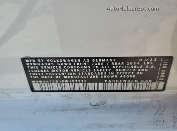WVWVA7CD1PW157926 2023 VOLKSWAGEN GTI White VIN կոդի պիտակի տեսք