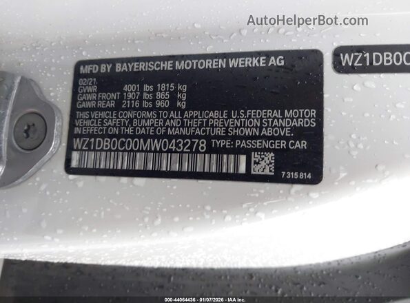 WZ1DB0C00MW043278 2021 TOYOTA GR SUPRA Белый Вид подкапотного пространства