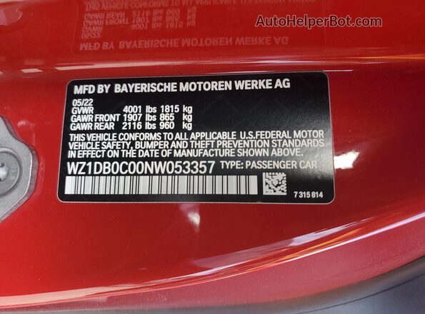 WZ1DB0C00NW053357 2022 TOYOTA SUPRA Red 