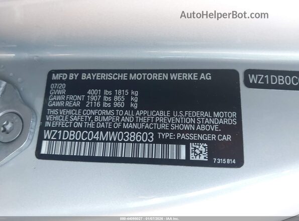 WZ1DB0C04MW038603 2021 TOYOTA GR SUPRA Silver Շարժիչի բաժամունքի տեսք