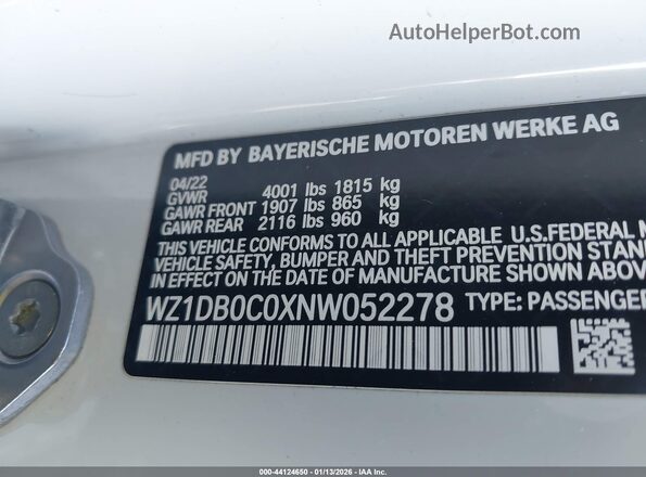 WZ1DB0C0XNW052278 2022 TOYOTA GR SUPRA White Вид підкапотного простору