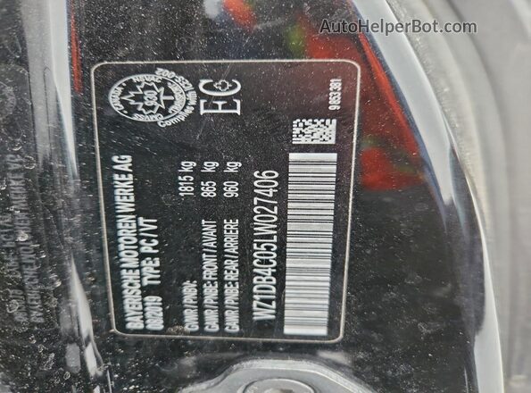 WZ1DB4C05LW027406 2020 TOYOTA SUPRA Black Вид наклейки з VIN-кодом