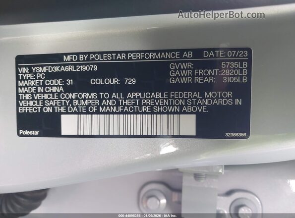 YSMFD3KA6RL219079 2024 POLESTAR 2 Gray Շարժիչի բաժամունքի տեսք
