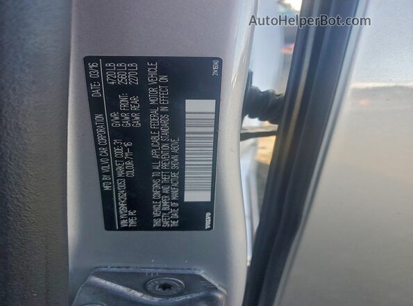 YV126MFK2G2413053 2016 VOLVO S60 Silver Vista de la etiqueta del VIN