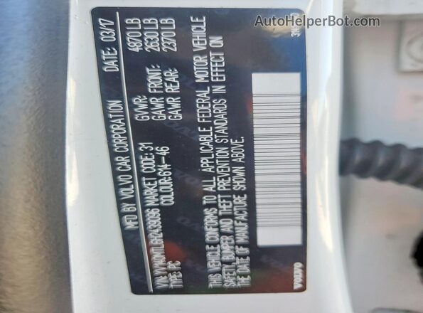 YV140MTL6H2439096 2017 VOLVO S60 White Вид підкапотного простору